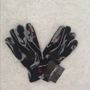 Ed Hardy Snow Live To Ride Fleece Black Gloves NEW